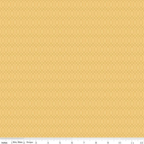 Image of Essence Lattice Beehive quilting cotton fabric by Fran Gulick for Riley Blake Designs. Features hexagons on a yellow background. Cute Little Fabric Shop