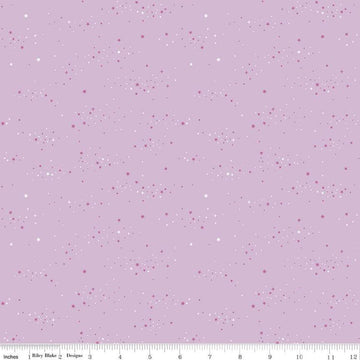 Image of Essence Starlight Lilac quilting cotton fabric by Fran Gulick for Riley Blake Designs. Features stars on a purple background. Cute Little Fabric Shop