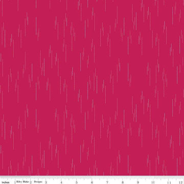 Image of Essence Raindrops Magenta quilting cotton fabric by Fran Gulick for Riley Blake Designs. Features rain on a pink background. Cute Little Fabric Shop