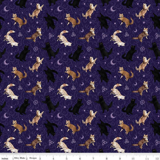 Image of Celtic Cats Cats Purple quilting cotton fabric by Brigid Ashwood for Riley Blake Designs. Features cats on a Purple background. Cute Little Fabric Shop