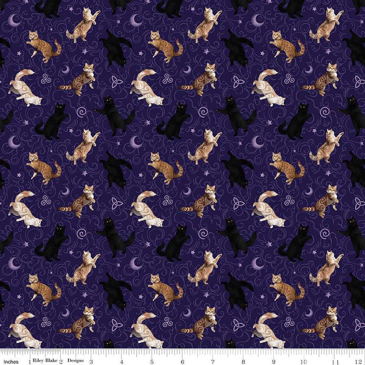 Image of Celtic Cats Cats Purple quilting cotton fabric by Brigid Ashwood for Riley Blake Designs. Features cats on a Purple background. Cute Little Fabric Shop