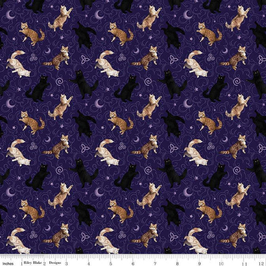 Image of Celtic Cats Cats Purple quilting cotton fabric by Brigid Ashwood for Riley Blake Designs. Features cats on a Purple background. Cute Little Fabric Shop