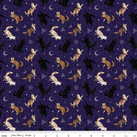 Image of Celtic Cats Cats Purple quilting cotton fabric by Brigid Ashwood for Riley Blake Designs. Features cats on a Purple background. Cute Little Fabric Shop