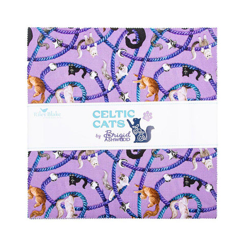 SALE Celtic Cats 10" Stacker Bundle - Riley Blake Designs - 42 piece Precut - Feline Nature Animals - Quilting Cotton Fabric