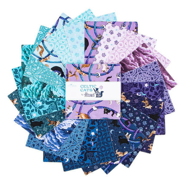 Celtic Cats 5" Stacker Bundle - Riley Blake Designs - 42 piece Precut Pre cut - Feline Nature - Quilting Cotton Fabric