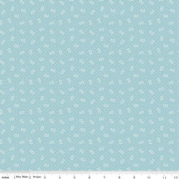 Image of Mary Catherine Flower Dots Songbird quilting cotton fabric by Amy Smart for Riley Blake Designs. Features flowers on a blue background. Cute Little Fabric Shop