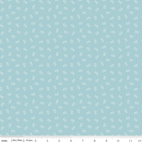 Image of Mary Catherine Flower Dots Songbird quilting cotton fabric by Amy Smart for Riley Blake Designs. Features flowers on a blue background. Cute Little Fabric Shop