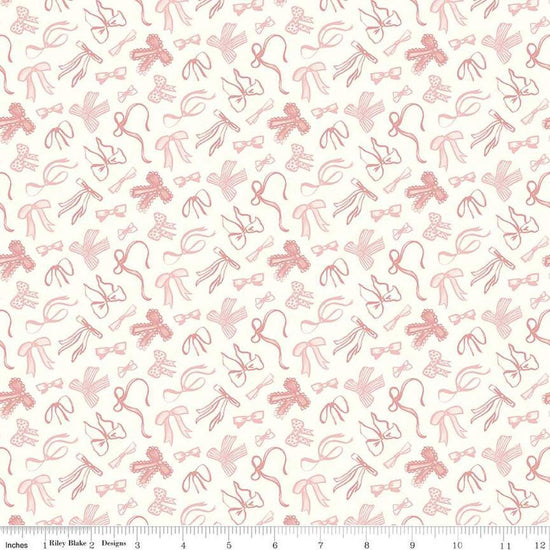 Image of Mary Catherine Bows Cloud quilting cotton fabric by Amy Smart for Riley Blake Designs. Features bows on an off-white background. Cute Little Fabric Shop