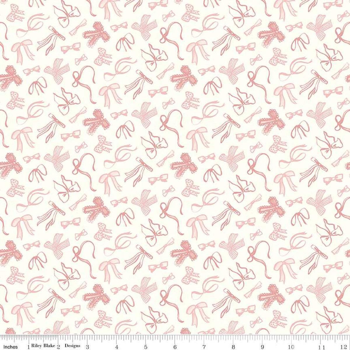 Image of Mary Catherine Bows Cloud quilting cotton fabric by Amy Smart for Riley Blake Designs. Features bows on an off-white background. Cute Little Fabric Shop