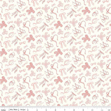 Image of Mary Catherine Bows Cloud quilting cotton fabric by Amy Smart for Riley Blake Designs. Features bows on an off-white background. Cute Little Fabric Shop