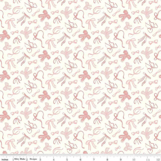Image of Mary Catherine Bows Cloud quilting cotton fabric by Amy Smart for Riley Blake Designs. Features bows on an off-white background. Cute Little Fabric Shop