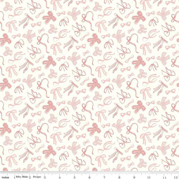 Image of Mary Catherine Bows Cloud quilting cotton fabric by Amy Smart for Riley Blake Designs. Features bows on an off-white background. Cute Little Fabric Shop