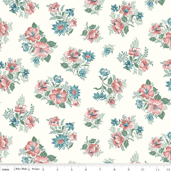 Image of Mary Catherine Main Cloud quilting cotton fabric by Amy Smart for Riley Blake Designs. Features flowers on an off-white background. Cute Little Fabric Shop