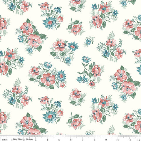 Image of Mary Catherine Main Cloud quilting cotton fabric by Amy Smart for Riley Blake Designs. Features flowers on an off-white background. Cute Little Fabric Shop