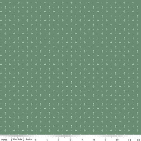 Image of Mary Catherine Petals Lodge Pole quilting cotton fabric by Amy Smart for Riley Blake Designs. Features flowers on a green background. Cute Little Fabric Shop