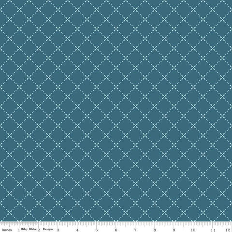 Image of Mary Catherine Grid Stargazer quilting cotton fabric by Amy Smart for Riley Blake Designs. Features squares on a blue background. Cute Little Fabric Shop