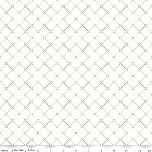 Image of Mary Catherine Grid Cloud quilting cotton fabric by Amy Smart for Riley Blake Designs. Features squares on an off-white background. Cute Little Fabric Shop