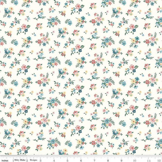 Image of Mary Catherine Ditsy Floral Cloud quilting cotton fabric by Amy Smart for Riley Blake Designs. Features flowers on an off-white background. Cute Little Fabric Shop