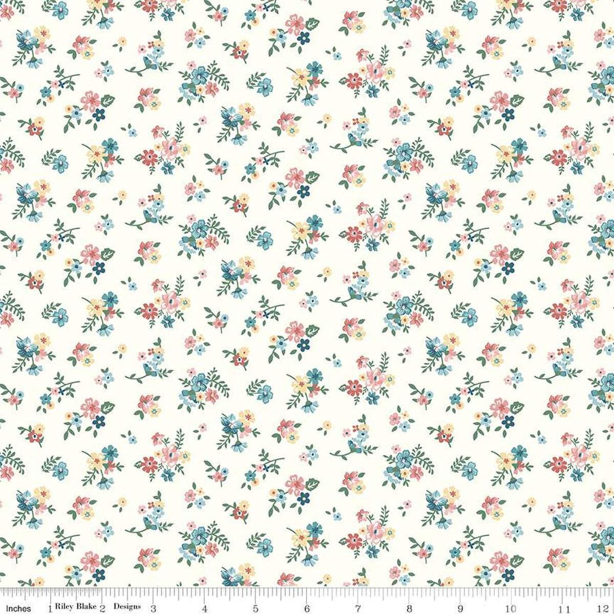 Image of Mary Catherine Ditsy Floral Cloud quilting cotton fabric by Amy Smart for Riley Blake Designs. Features flowers on an off-white background. Cute Little Fabric Shop
