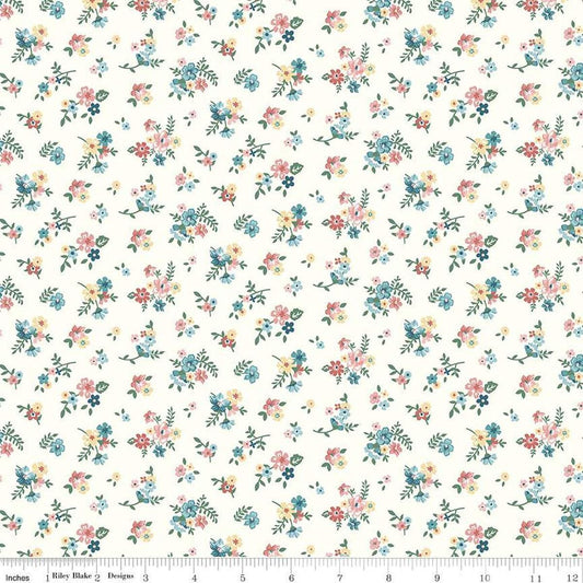 Image of Mary Catherine Ditsy Floral Cloud quilting cotton fabric by Amy Smart for Riley Blake Designs. Features flowers on an off-white background. Cute Little Fabric Shop