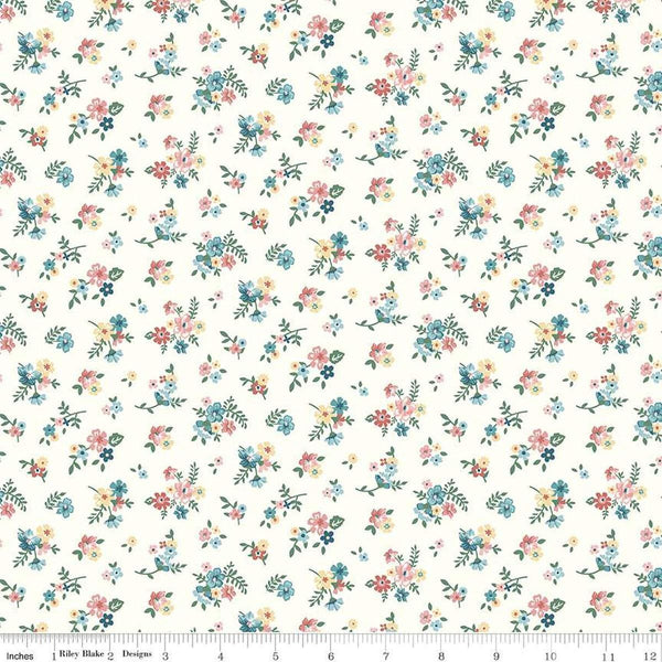 Image of Mary Catherine Ditsy Floral Cloud quilting cotton fabric by Amy Smart for Riley Blake Designs. Features flowers on an off-white background. Cute Little Fabric Shop