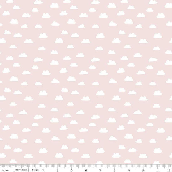 Image of Baby Girl Clouds Pink quilting cotton fabric by Lori Whitlock for Riley Blake Designs. Features clouds on a pink background. Cute Little Fabric Shop