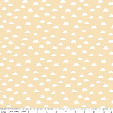 Image of Baby Girl Clouds Yellow quilting cotton fabric by Lori Whitlock for Riley Blake Designs. Features clouds on a yellow background. Cute Little Fabric Shop