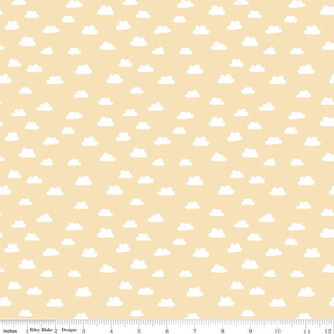 Image of Baby Girl Clouds Yellow quilting cotton fabric by Lori Whitlock for Riley Blake Designs. Features clouds on a yellow background. Cute Little Fabric Shop
