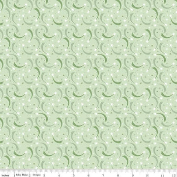 Image of Baby Girl Shooting Stars Mint quilting cotton fabric by Lori Whitlock for Riley Blake Designs. Features stars on a green background. Cute Little Fabric Shop