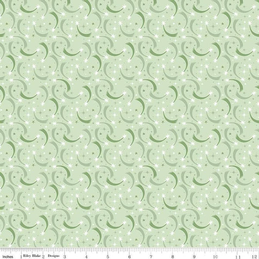 Image of Baby Girl Shooting Stars Mint quilting cotton fabric by Lori Whitlock for Riley Blake Designs. Features stars on a green background. Cute Little Fabric Shop