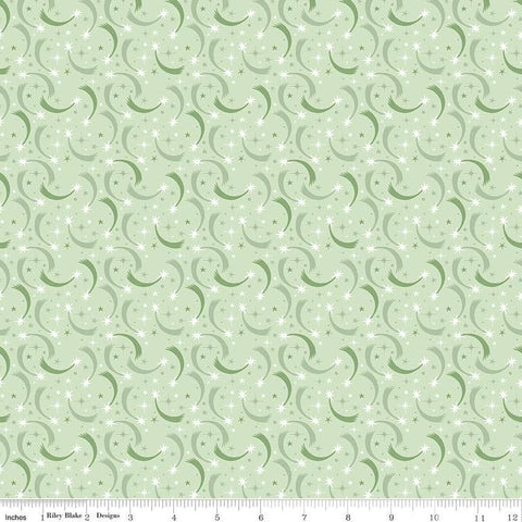 Image of Baby Girl Shooting Stars Mint quilting cotton fabric by Lori Whitlock for Riley Blake Designs. Features stars on a green background. Cute Little Fabric Shop