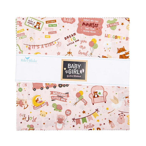 SALE Baby Girl 10" Stacker Bundle - Riley Blake Designs - 42 piece Precut - Animals Hearts - Quilting Cotton Fabric