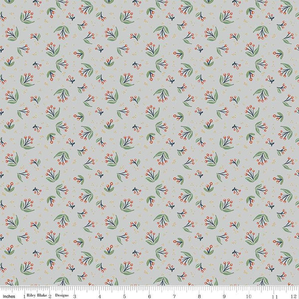 Image of Ivy Reese Berry Branches Dusk quilting cotton fabric by Deena Rutter for Riley Blake Designs. Features berries on a gray background. Cute Little Fabric Shop