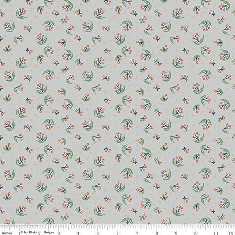 Image of Ivy Reese Berry Branches Dusk quilting cotton fabric by Deena Rutter for Riley Blake Designs. Features berries on a gray background. Cute Little Fabric Shop