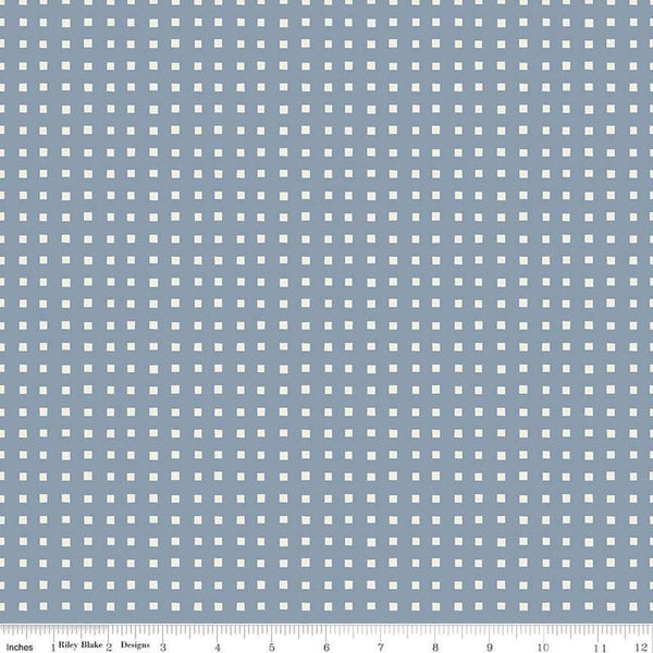 Image of Ivy Reese Simple Gingham Blue quilting cotton fabric by Deena Rutter for Riley Blake Designs. Features squares on a blue background. Cute Little Fabric Shop