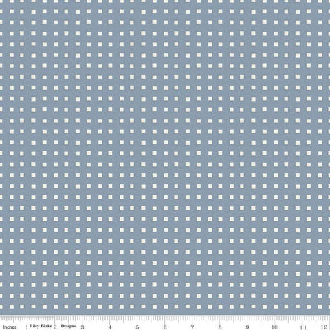 Image of Ivy Reese Simple Gingham Blue quilting cotton fabric by Deena Rutter for Riley Blake Designs. Features squares on a blue background. Cute Little Fabric Shop