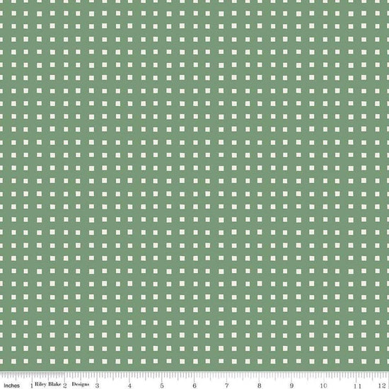 Image of Ivy Reese Simple Gingham Green quilting cotton fabric by Deena Rutter for Riley Blake Designs. Features squares on a green background. Cute Little Fabric Shop