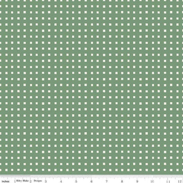 Image of Ivy Reese Simple Gingham Green quilting cotton fabric by Deena Rutter for Riley Blake Designs. Features squares on a green background. Cute Little Fabric Shop
