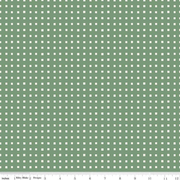 Image of Ivy Reese Simple Gingham Green quilting cotton fabric by Deena Rutter for Riley Blake Designs. Features squares on a green background. Cute Little Fabric Shop
