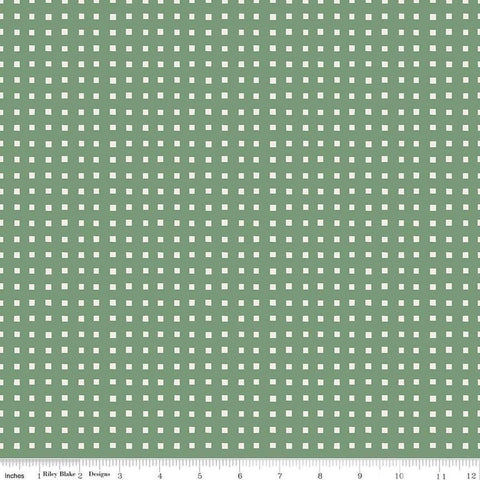 Image of Ivy Reese Simple Gingham Green quilting cotton fabric by Deena Rutter for Riley Blake Designs. Features squares on a green background. Cute Little Fabric Shop