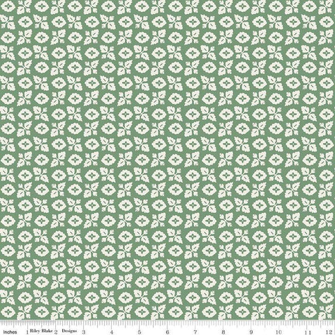 Image of Ivy Reese Garden Green quilting cotton fabric by Deena Rutter for Riley Blake Designs. Features leaves on a green background. Cute Little Fabric Shop