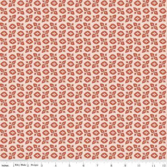Image of Ivy Reese Garden Blush quilting cotton fabric by Deena Rutter for Riley Blake Designs. Features leaves on a pink background. Cute Little Fabric Shop