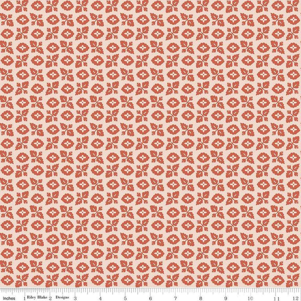 Image of Ivy Reese Garden Blush quilting cotton fabric by Deena Rutter for Riley Blake Designs. Features leaves on a pink background. Cute Little Fabric Shop