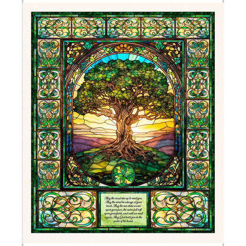 Spirit Of Ireland Celtic Tree Of Life Panel 31652 Multi X  - QT Fabrics - Folklore Stained Glass - Quilting Cotton Fabric