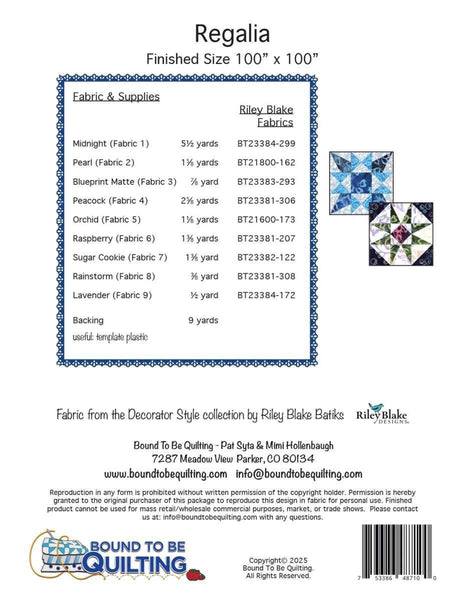 SALE Regalia Quilt PATTERN P236 by Bound To Be Quilting - Riley Blake Design - INSTRUCTIONS Only - Pieced Block of the Month