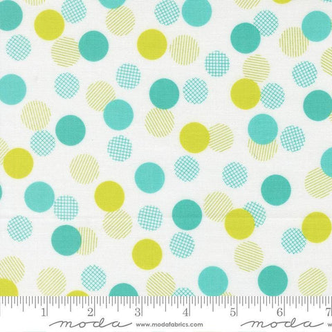 Image of Pick Me Playful Dot Sugar quilting cotton fabric by Me and My Sister Designs for Moda Fabrics. Features dots on a white background. Cute Little Fabric Shop
