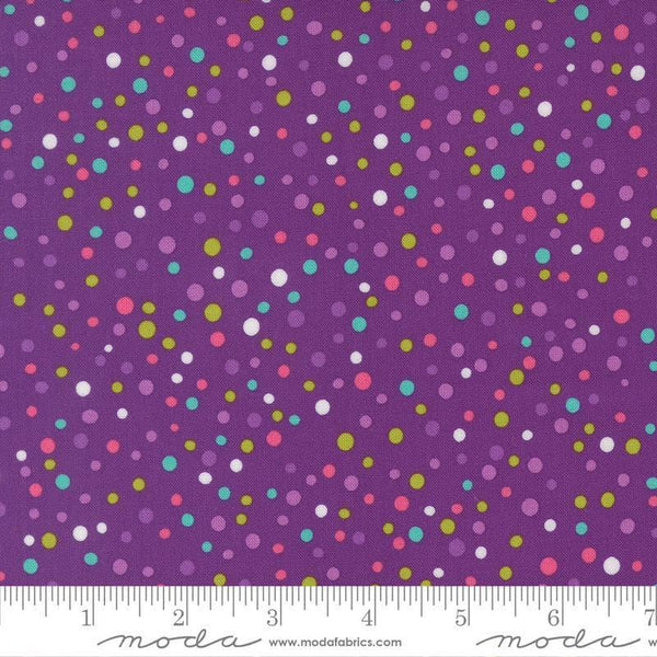 Image of Pick Me Little Dot Polka Dots Grape quilting cotton fabric by Me and My Sister Designs for Moda Fabrics. Features dots on a purple background. Cute Little Fabric Shop