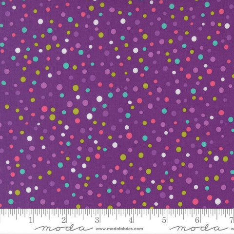 Image of Pick Me Little Dot Polka Dots Grape quilting cotton fabric by Me and My Sister Designs for Moda Fabrics. Features dots on a purple background. Cute Little Fabric Shop