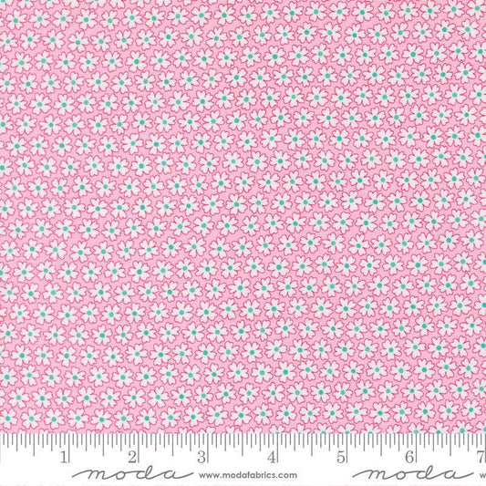 Image of Pick Me Pocket of Posies Small Petal quilting cotton fabric by Me and My Sister Designs for Moda Fabrics. Features flowers on a pink background. Cute Little Fabric Shop