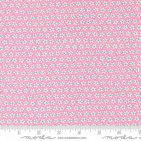 Image of Pick Me Pocket of Posies Small Petal quilting cotton fabric by Me and My Sister Designs for Moda Fabrics. Features flowers on a pink background. Cute Little Fabric Shop